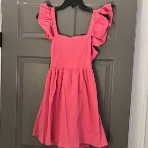 Francesca’s Pink Flutter Sleeve Open Back Dress (sz sm EUC)